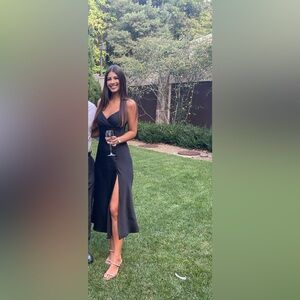 Zara Satin Black Slit Dress